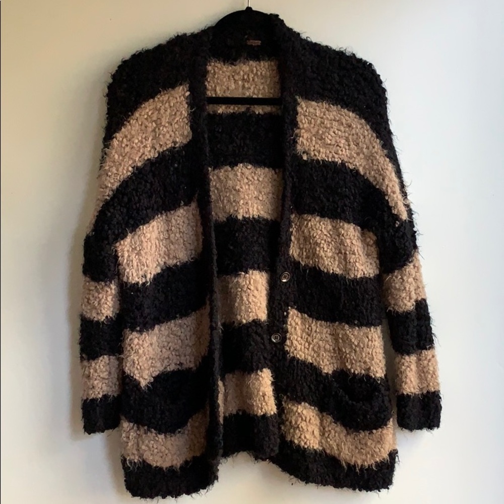 Free People Black and Tan cozy oversized cardigan